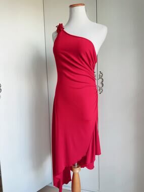 Vintage 90s One Shoulder Fitted Red Dress Size Medium Made USA Formal Party